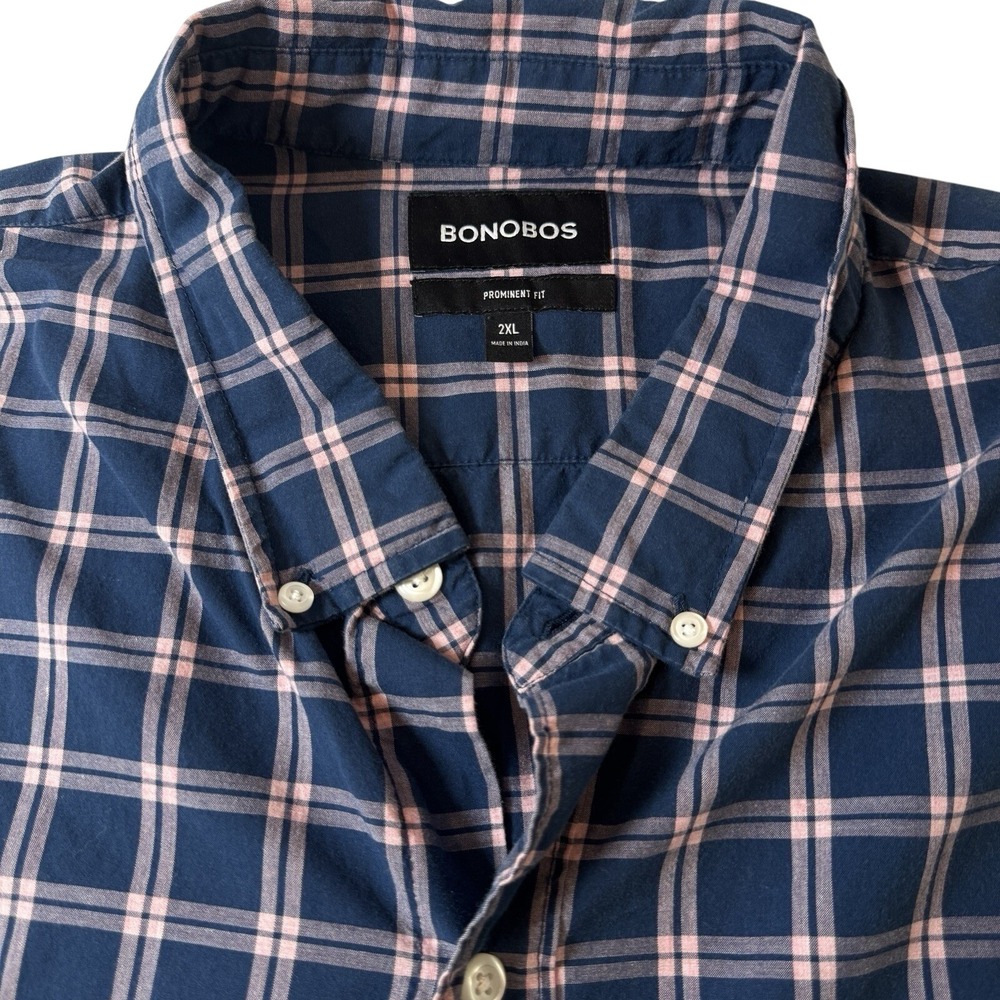 Bonobos 2XL Blue Pink Plaid Button Down Long Sleeve Spring Office Casual‎ Shirt